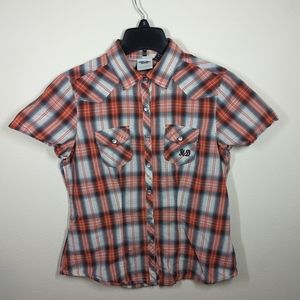 Harley Davidson Genuine Women's Size Medium Pearl Snap Plaid Short Sleeve Shirt